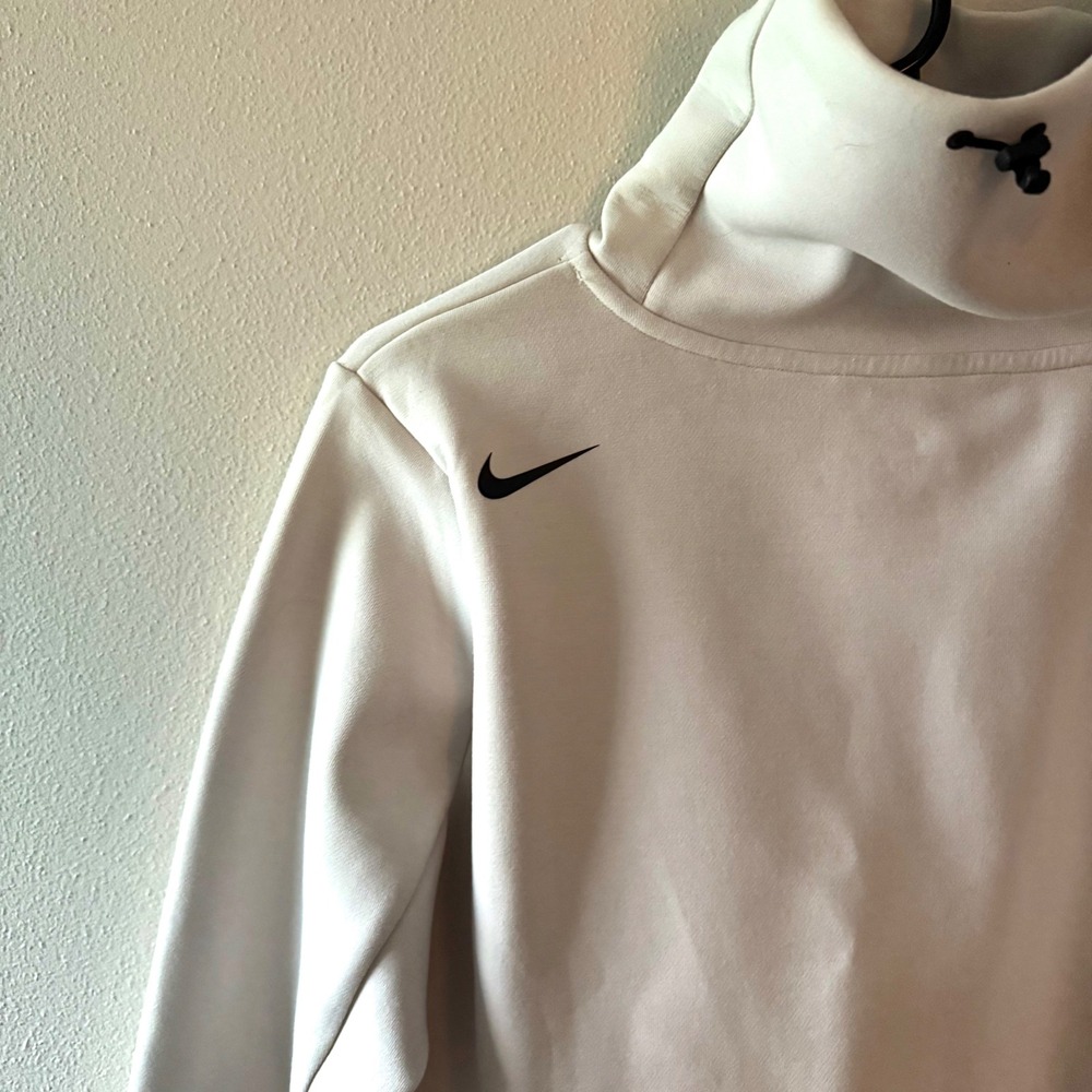 Nike cream dri-fit cropped funnel neck sweatshirt with black Nike logo size M - Picture 2 of 11